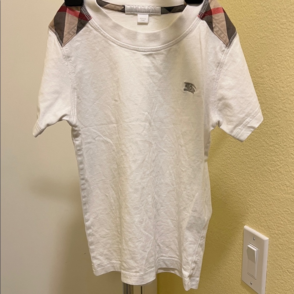 Burberry Kids White Tee with Plaid Accents